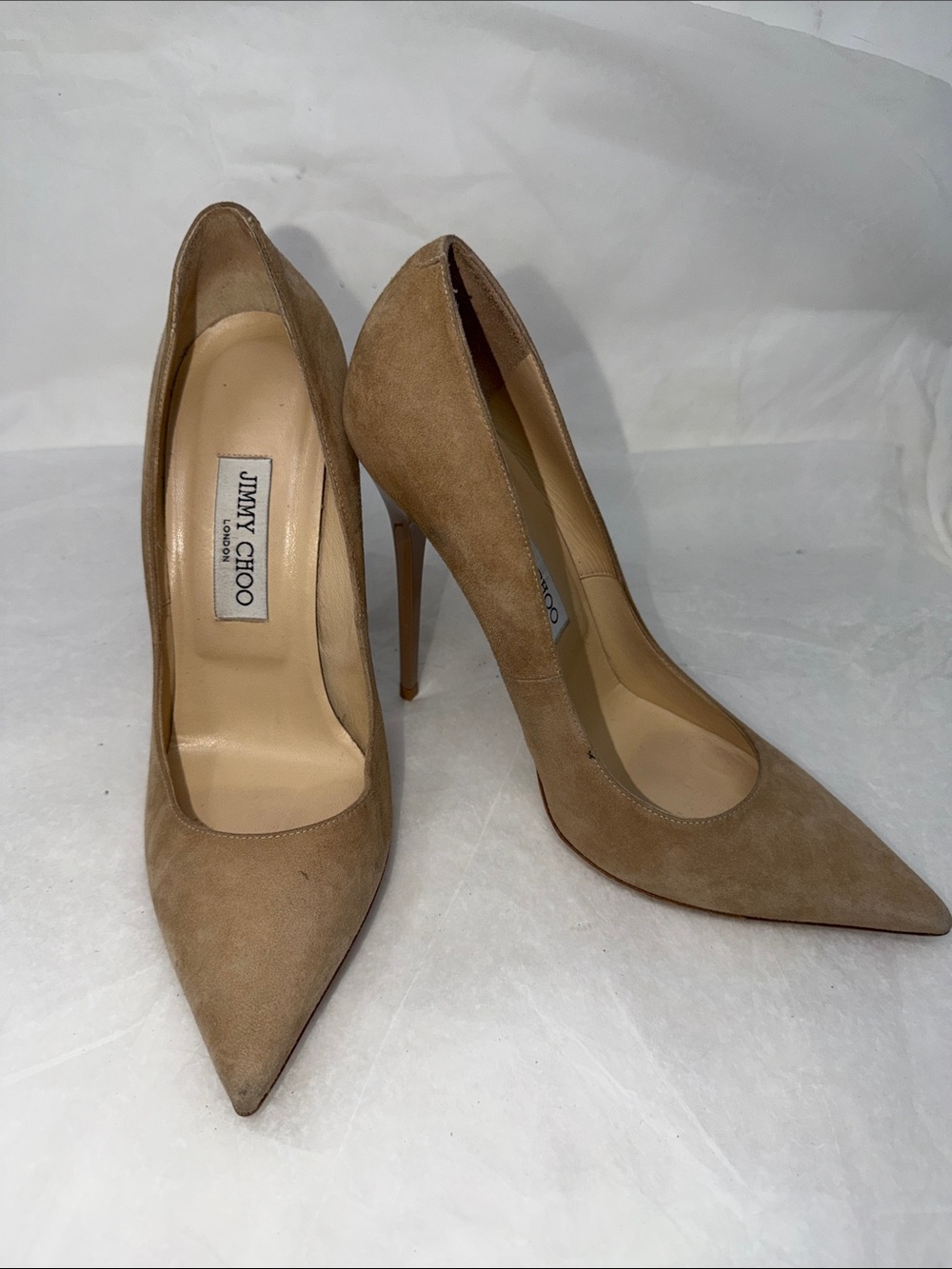 Jimmy Choo Tan Suede Pointed-Toe Stiletto Pumps Size 40